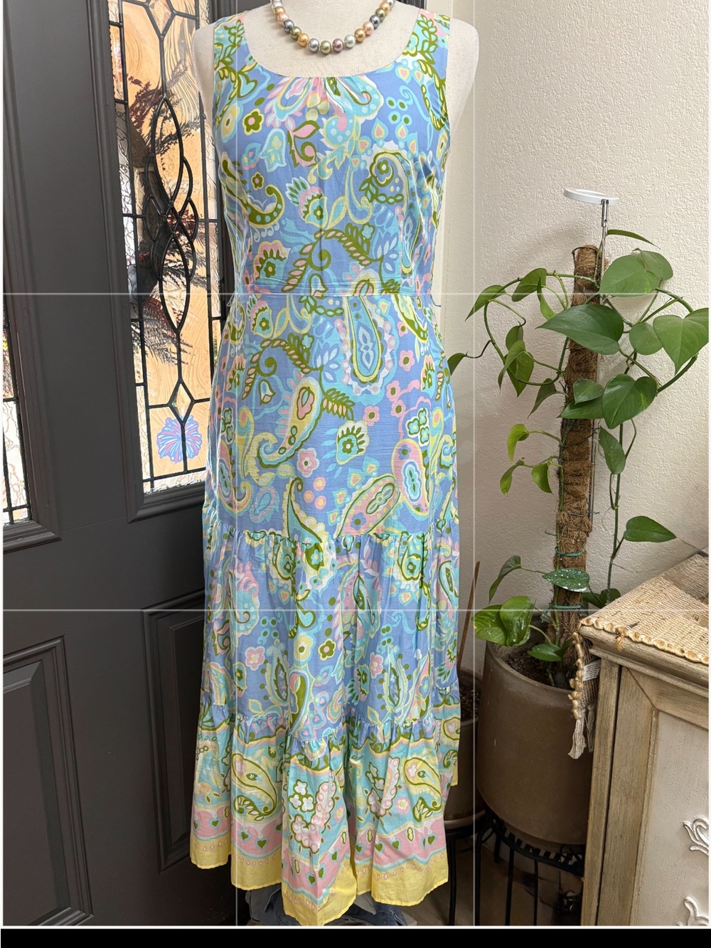 Talbots Volie 100% Cotton Sleeveless Blue Paisley Maxi Fit and Flare Dress - Picture 2 of 13